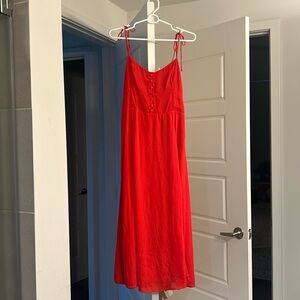 Red Abercrombie Midi Button Dress